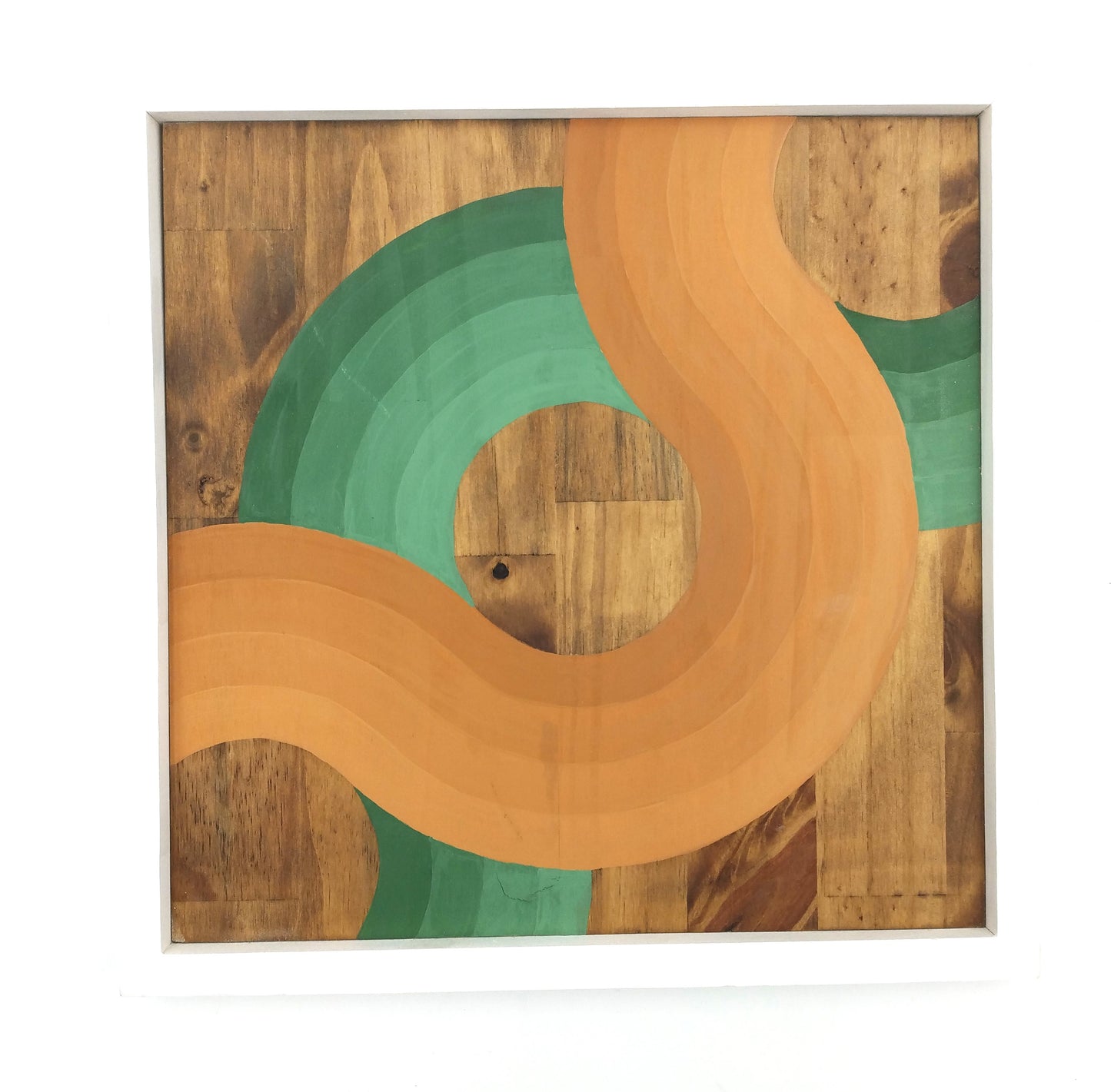 16"x16" Rhubarb & Pearl green art piece