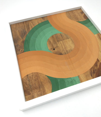 16"x16" Rhubarb & Pearl green art piece
