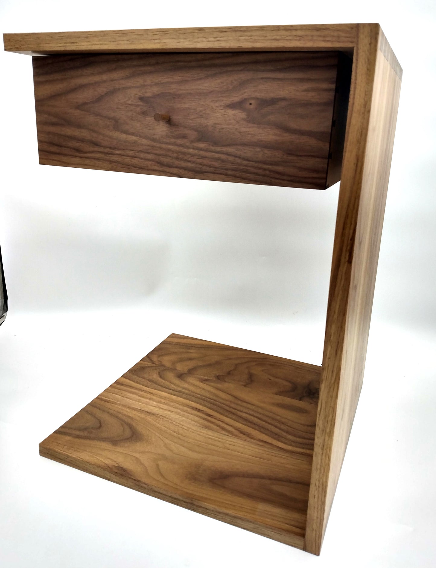 Walnut and Maple Side Table with a Floating Drawer