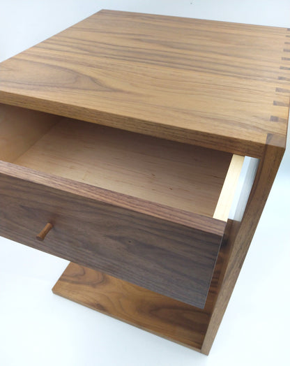 Walnut and Maple Side Table with a Floating Drawer