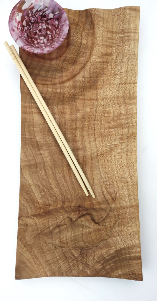14"x6.5" Maple Sushi Tray with Koi